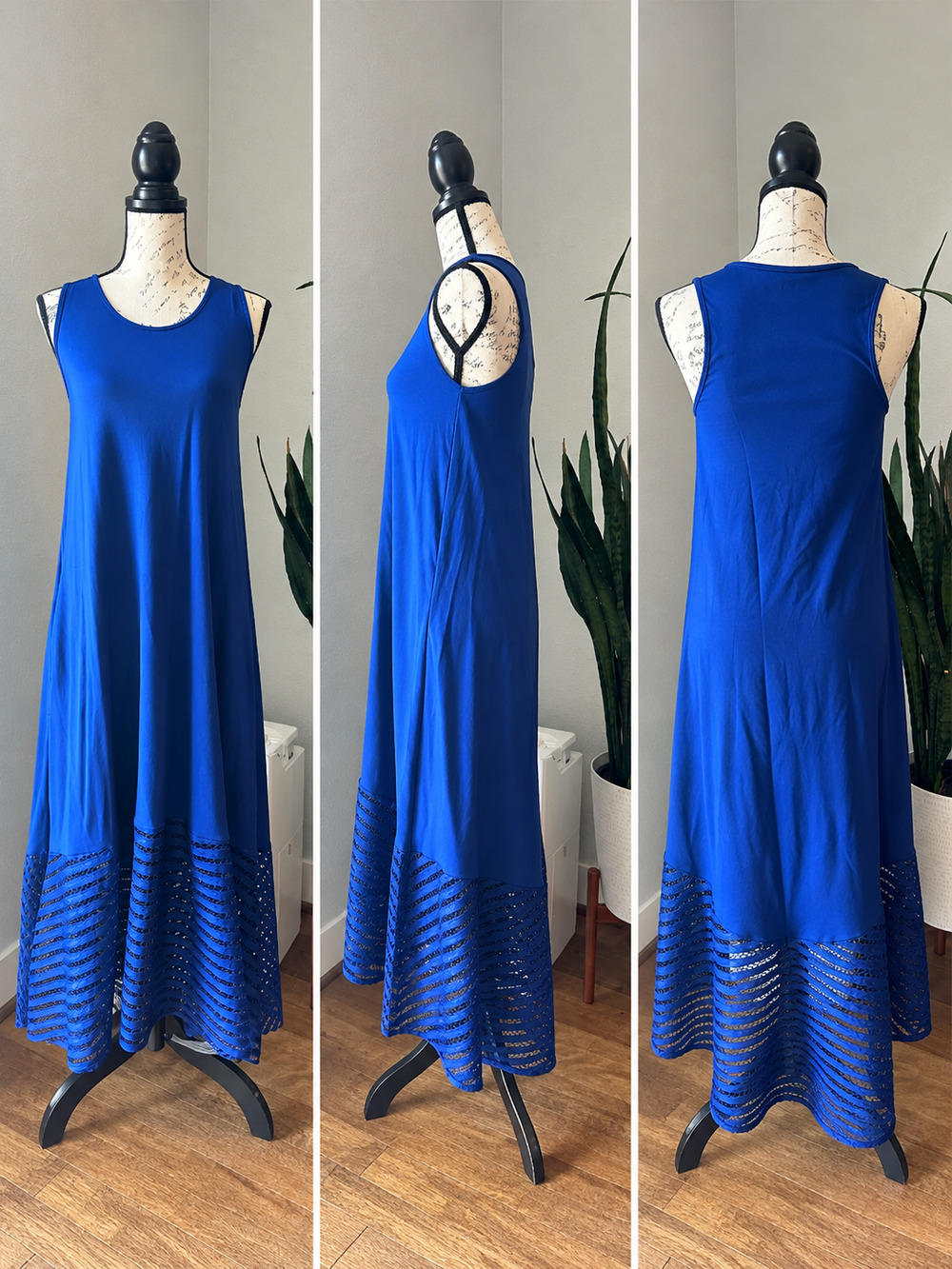 NWOT SABRINAGOH Sue Flair Dress Electric Blue Lace Maxi M